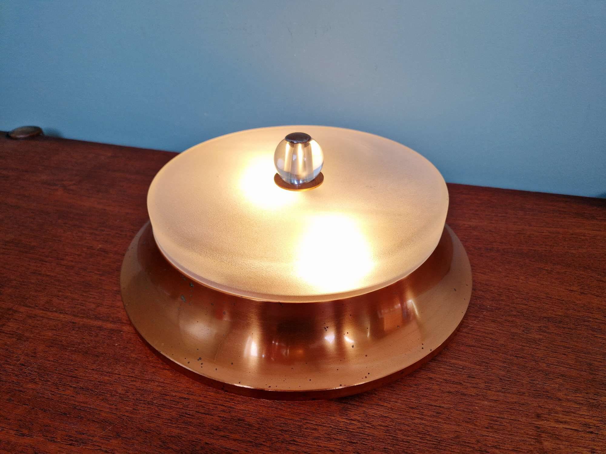 Plafonnier Art Déco en cuivre et verre dépoli, 1930