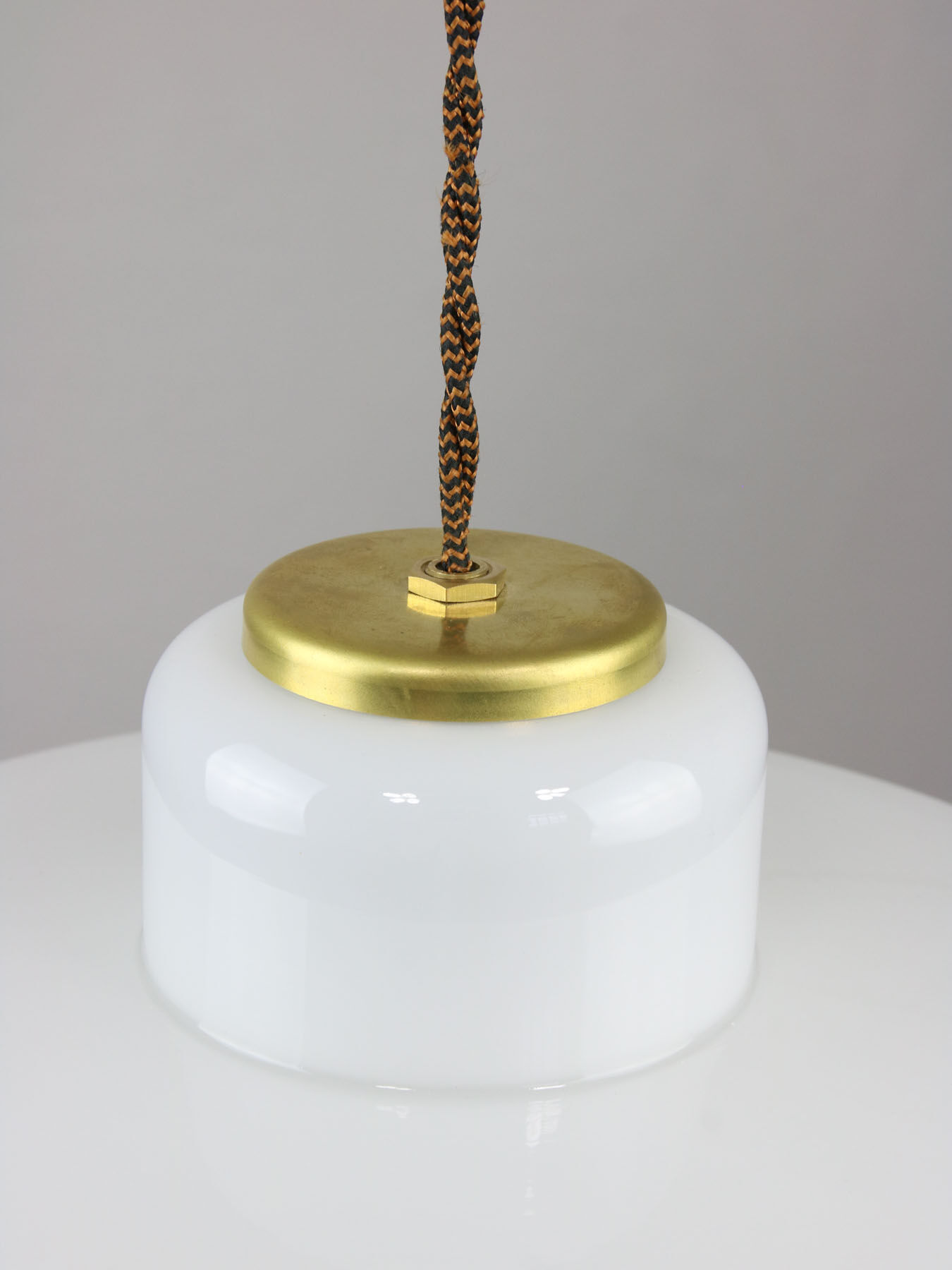 Mid-century Italian White Glass and Brass Pendant Lamp