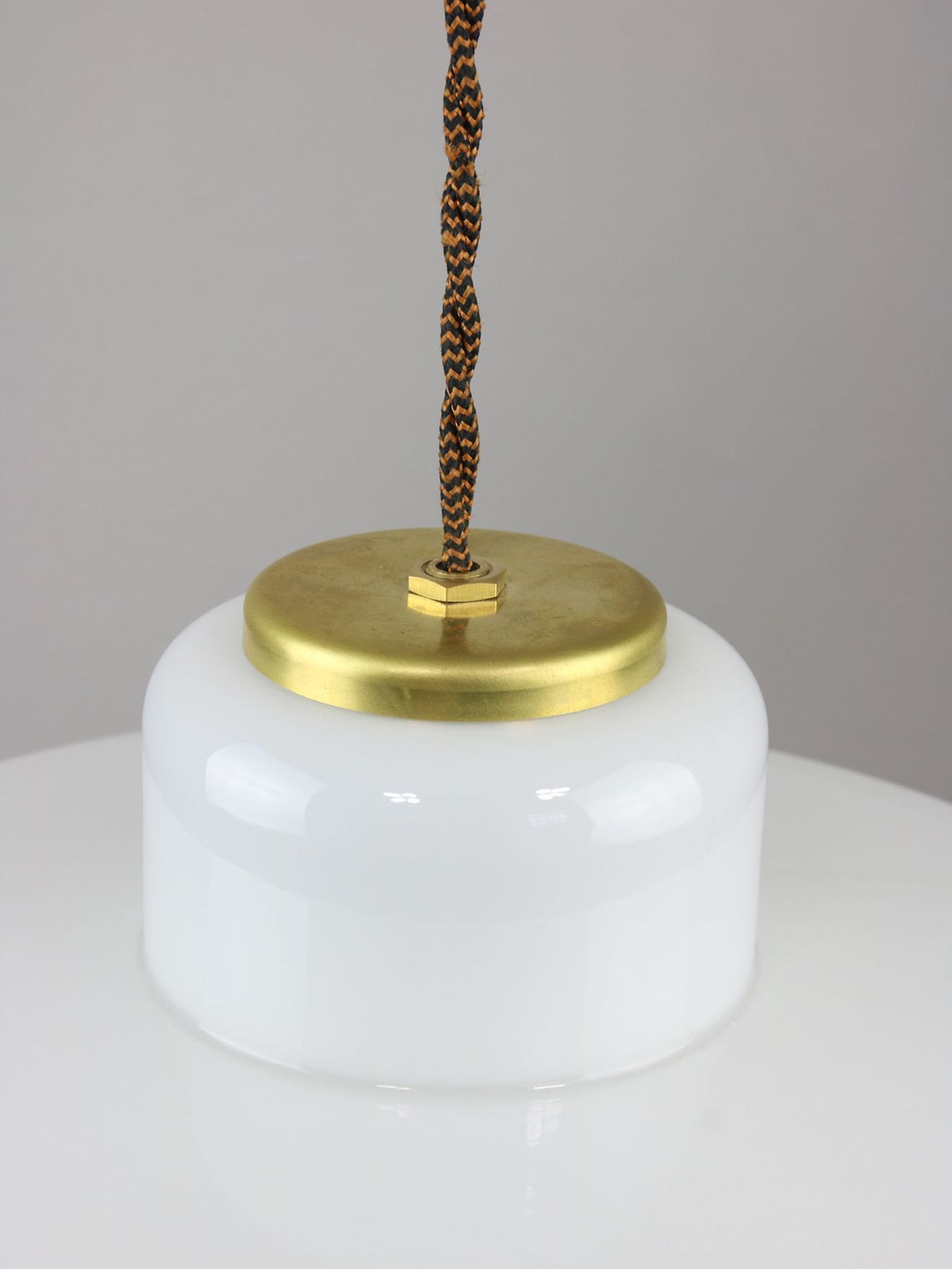 Mid-century Italian White Glass and Brass Pendant Lamp