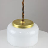 Mid-century Italian White Glass and Brass Pendant Lamp