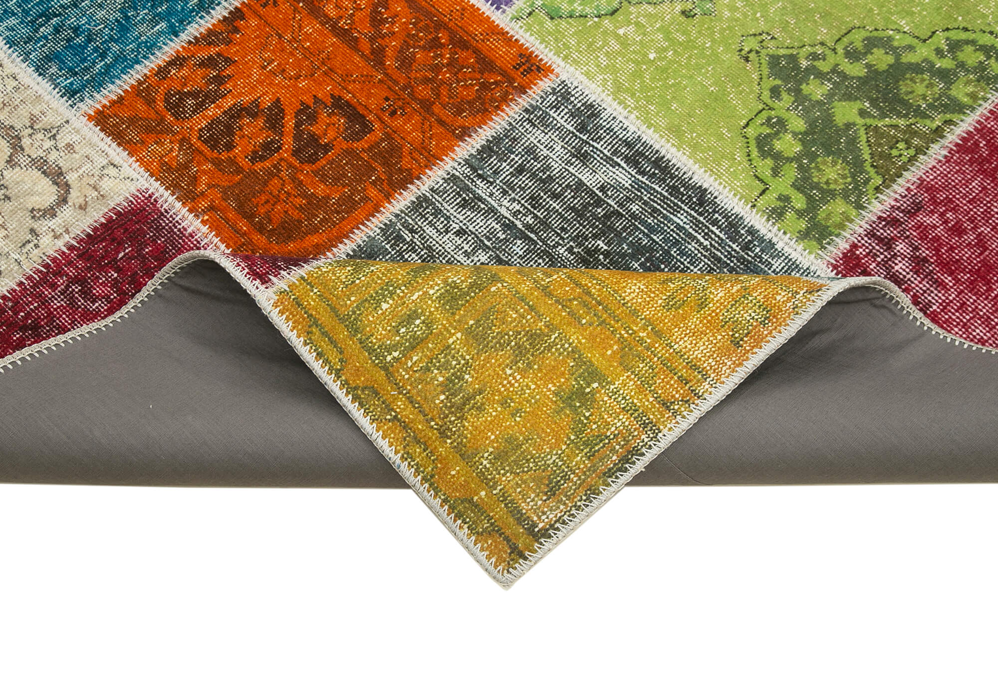 Hand-knotted anatolian contemporary 203 cm x 300 cm multicolor patchwork carpet