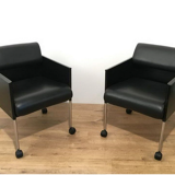 Suite of 4 armchairs in leather and black lacquered metal Rosenthal
