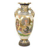 Japanese Satsuma vase – Meiji period style – ivory glaze with crackle finish – hand painted figures & ornaments
