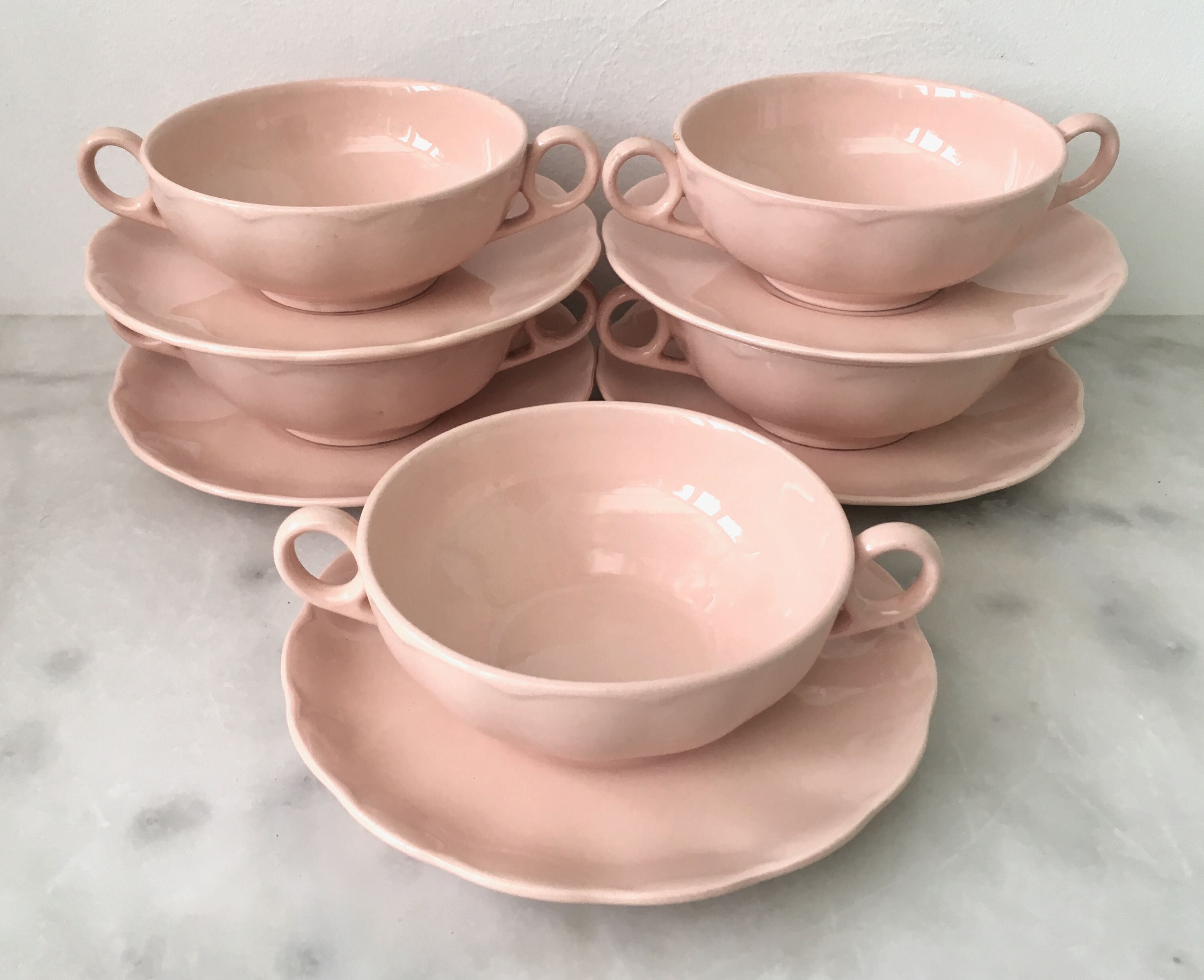 Set of 5 English handle bowls