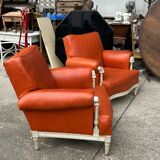 Pair of neoclassical bergère armchairs by Maison Jansen circa 1950.