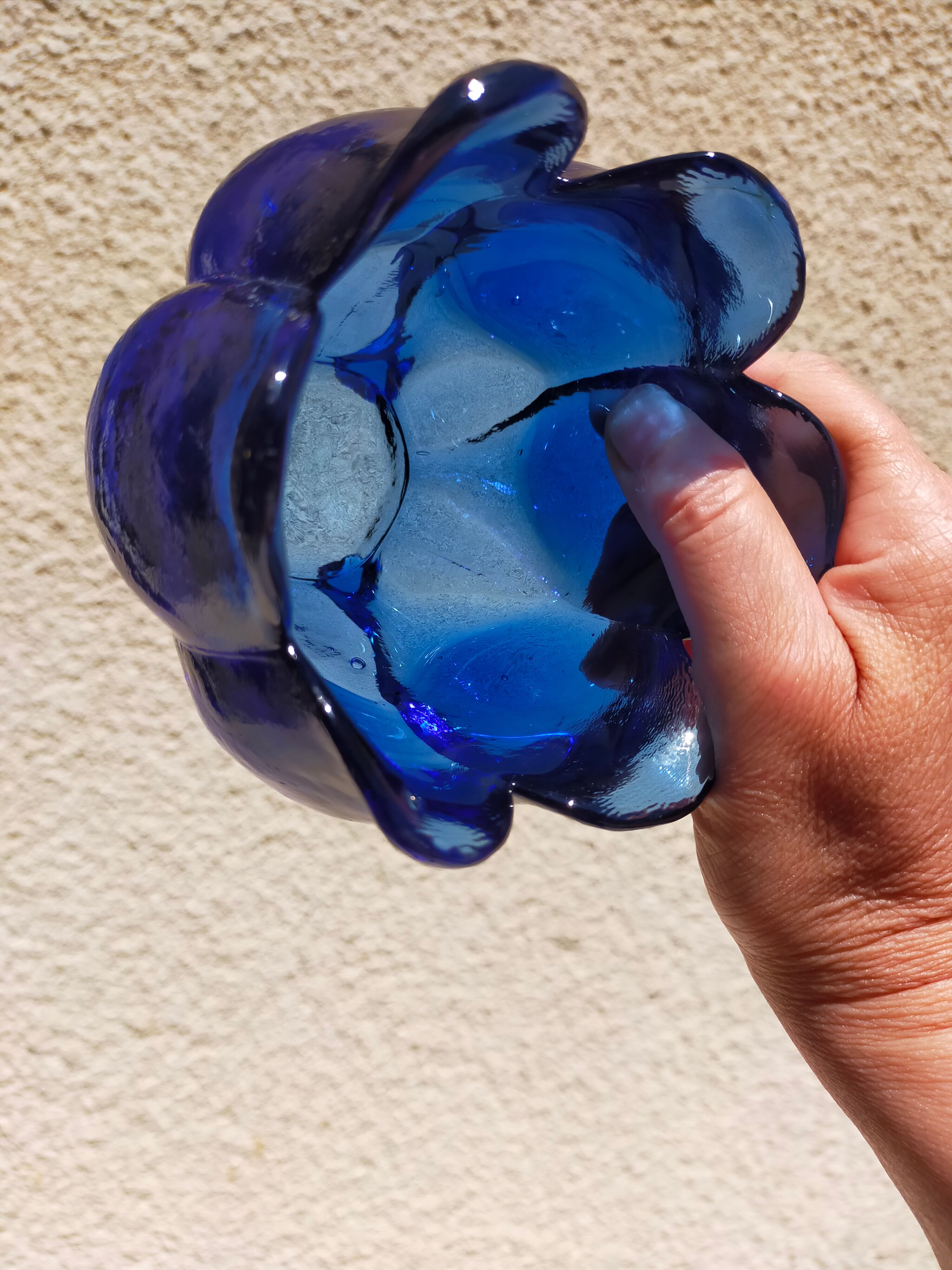 Cobalt blue molded glass vase shaped ball corolla vintage from the 60s