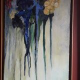 Tableau ancien à l'huile représentant un bouquet de fleurs