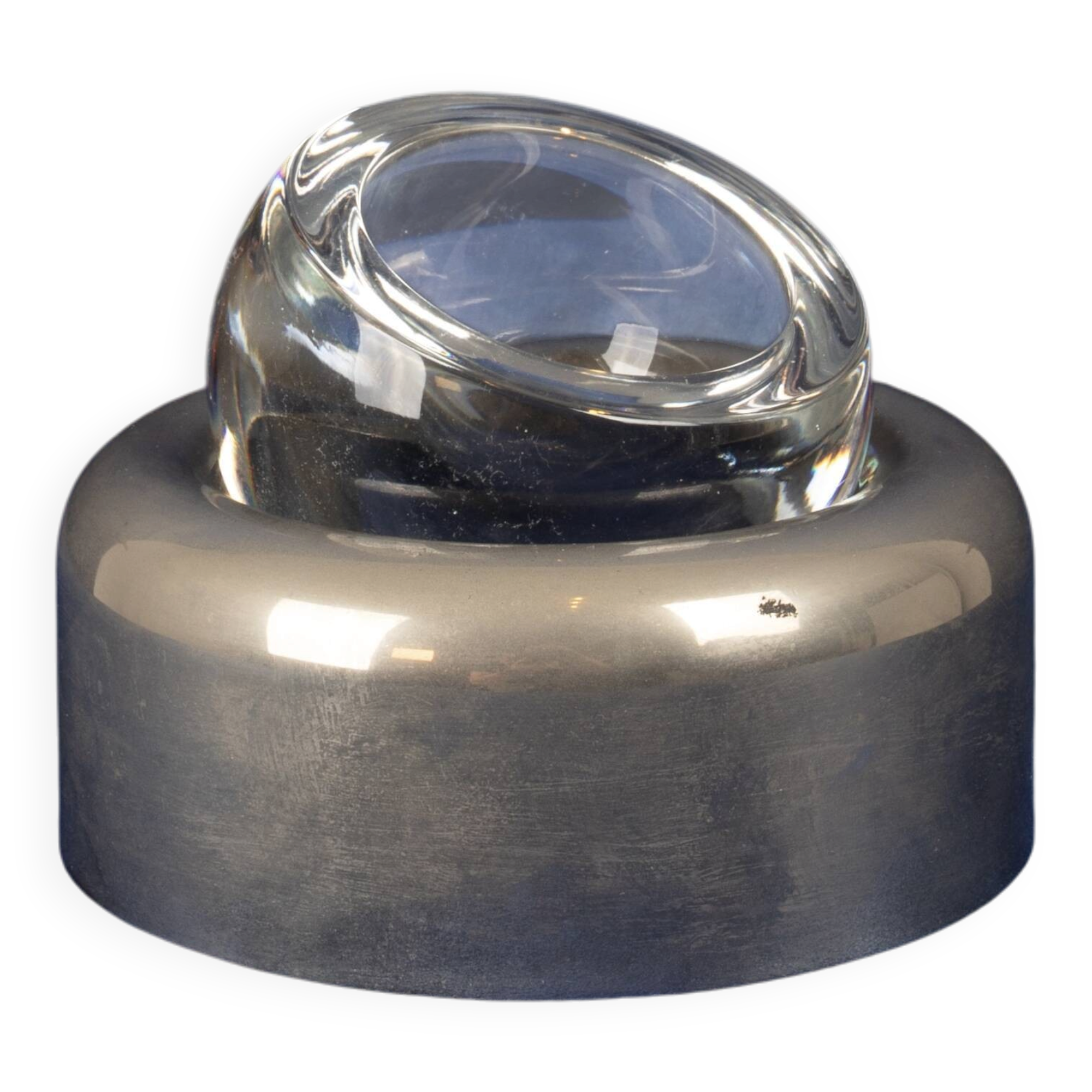 Joe Colombo Biglia Crystal and Metal Ashtray for Arnolfo di Cambio Italy 1970