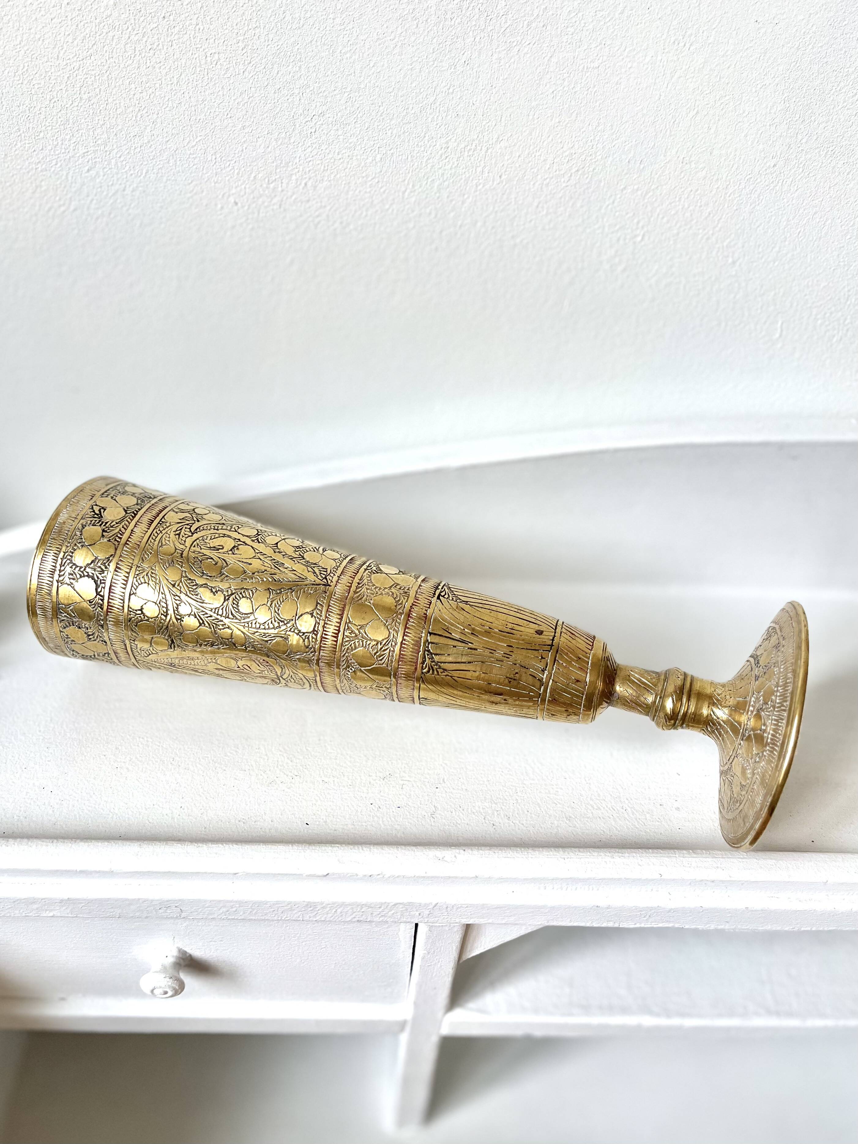 Engraved brass vase