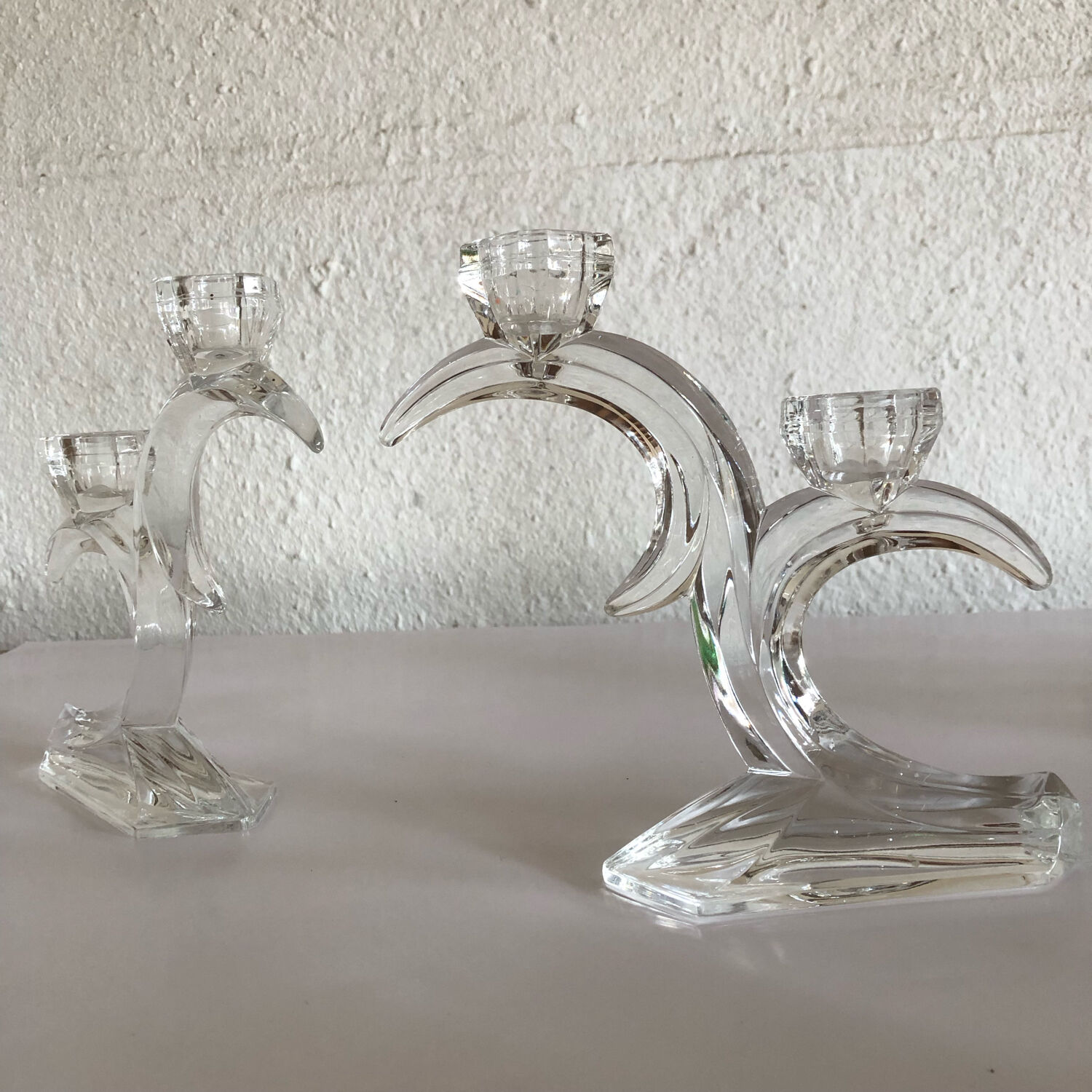 Pair of glass candle holders 70s