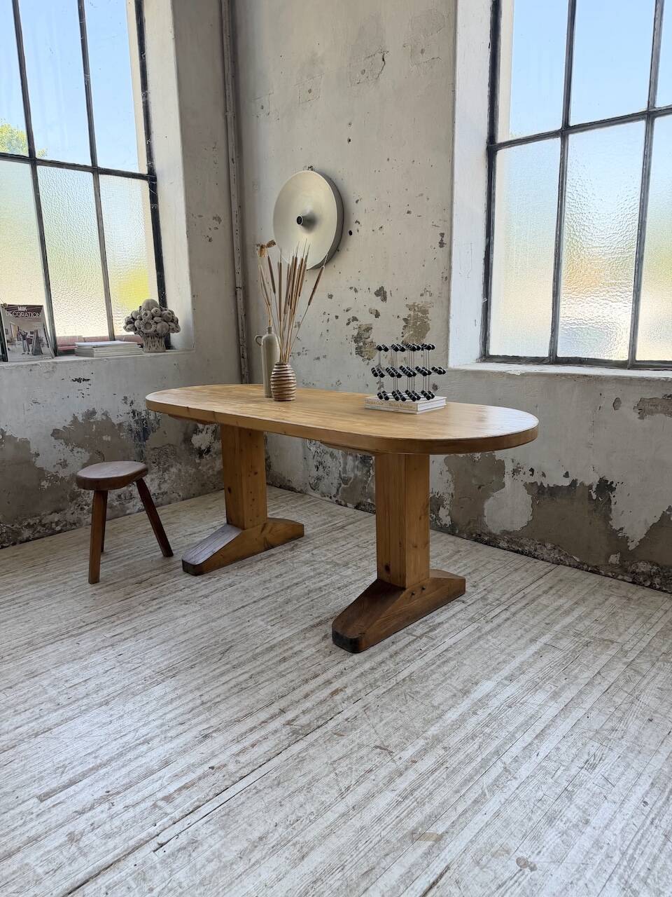 Brutalist pine oval table
