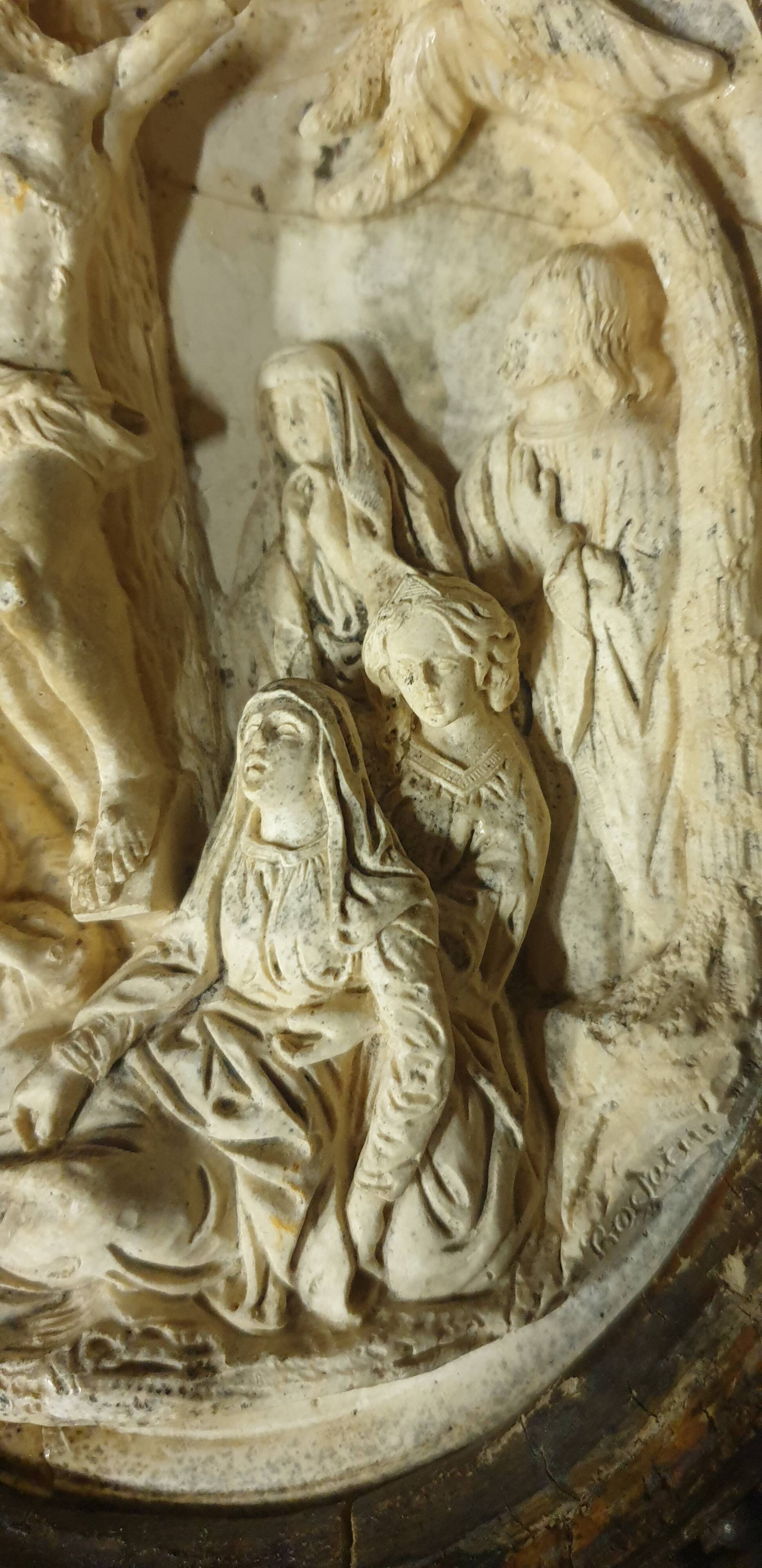 Small Holy Water Font / Stations of the Cross in Wood and Plaster - early 19th century