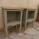 Pair of restored antique bedside tables, carefully refurbished. Painted in grey-green.
