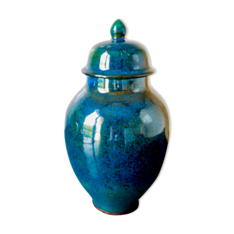 Potiche en céramique vernissée bleue