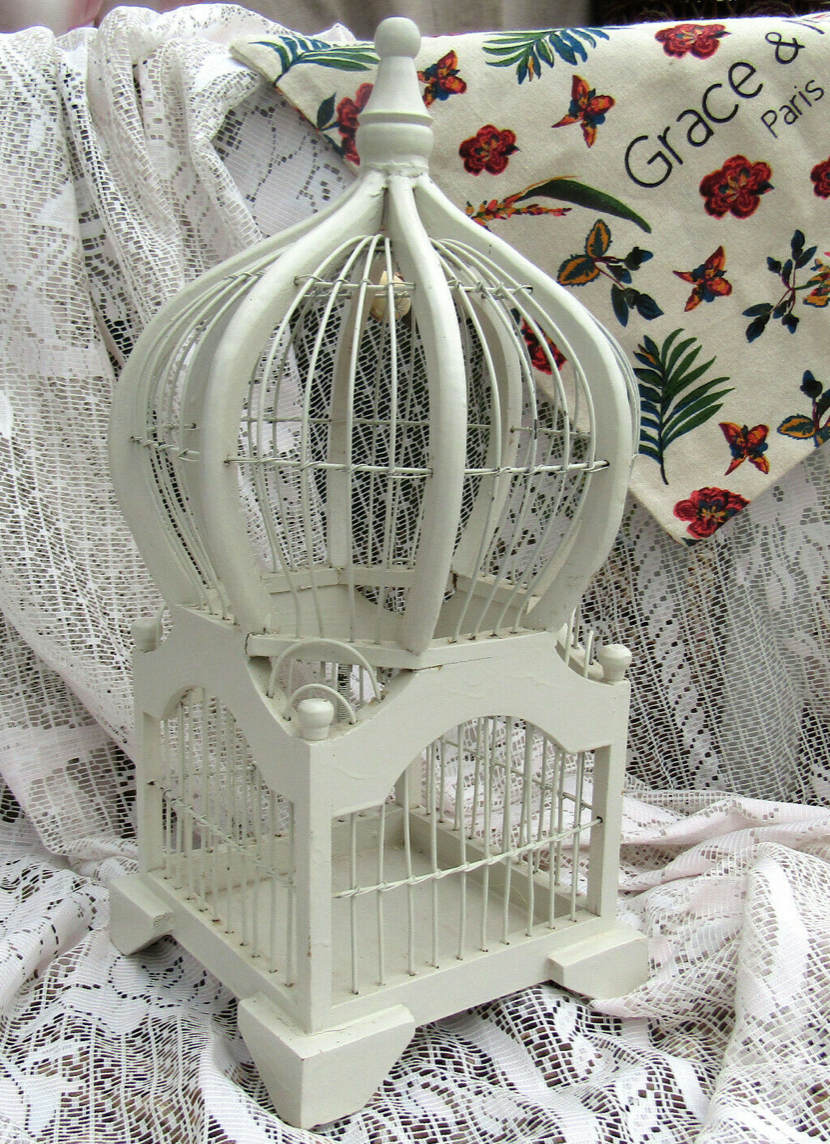White bird cage wood metal
