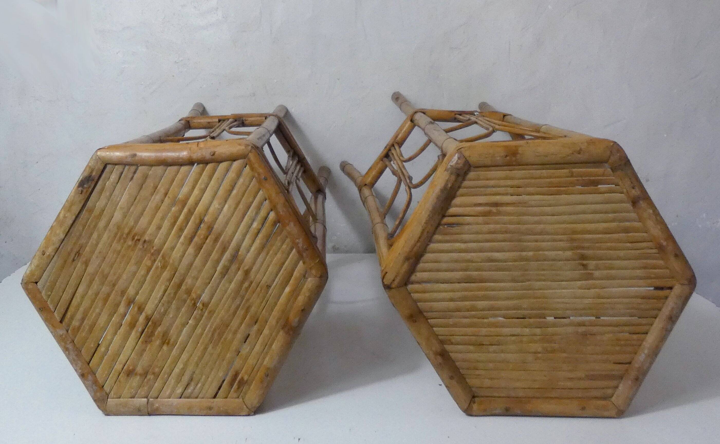 Set of 2 vintage rattan stools
