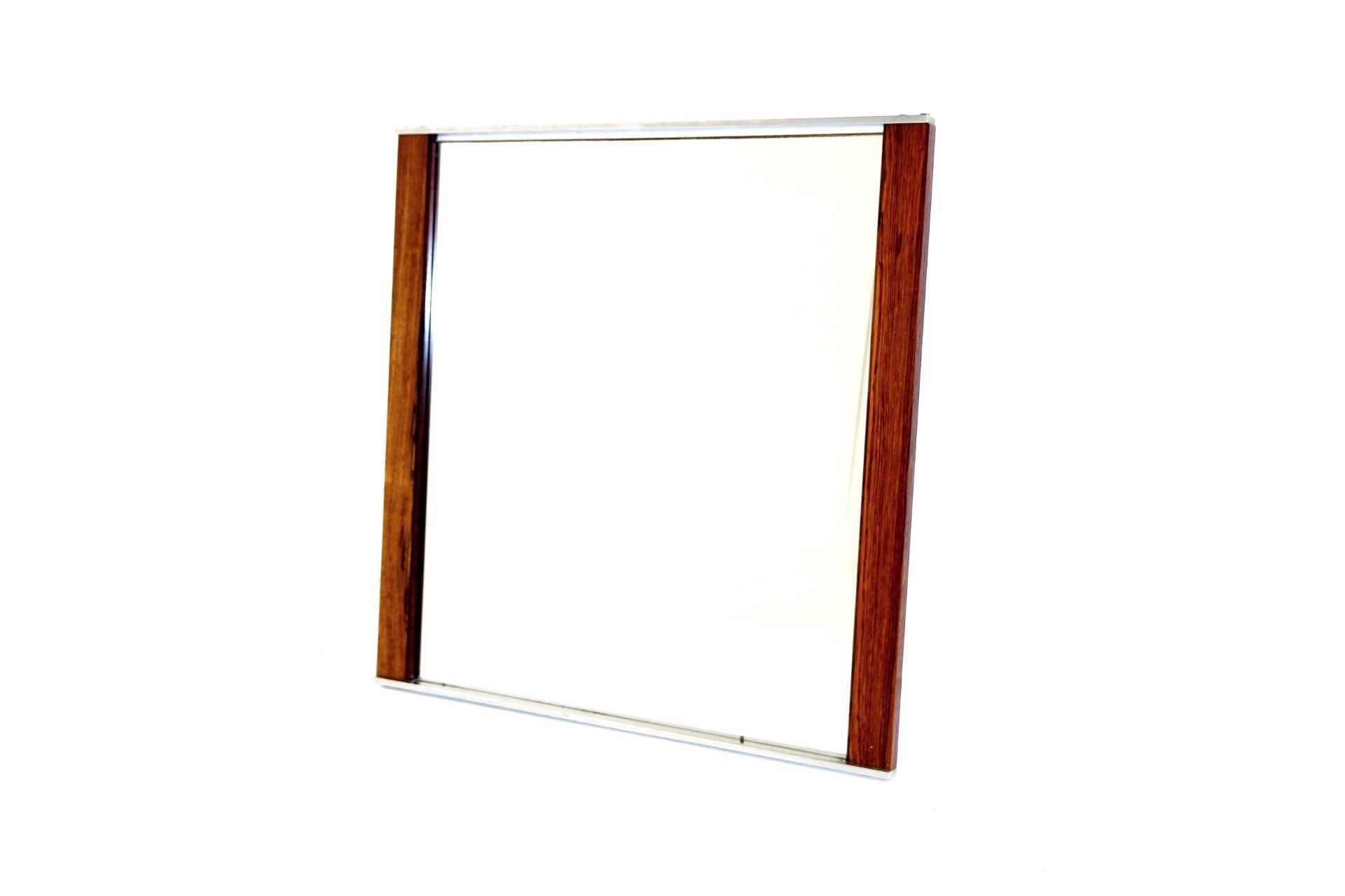 Miroir en palissandre et métal, suède, 1960, 80cm x 80cm
