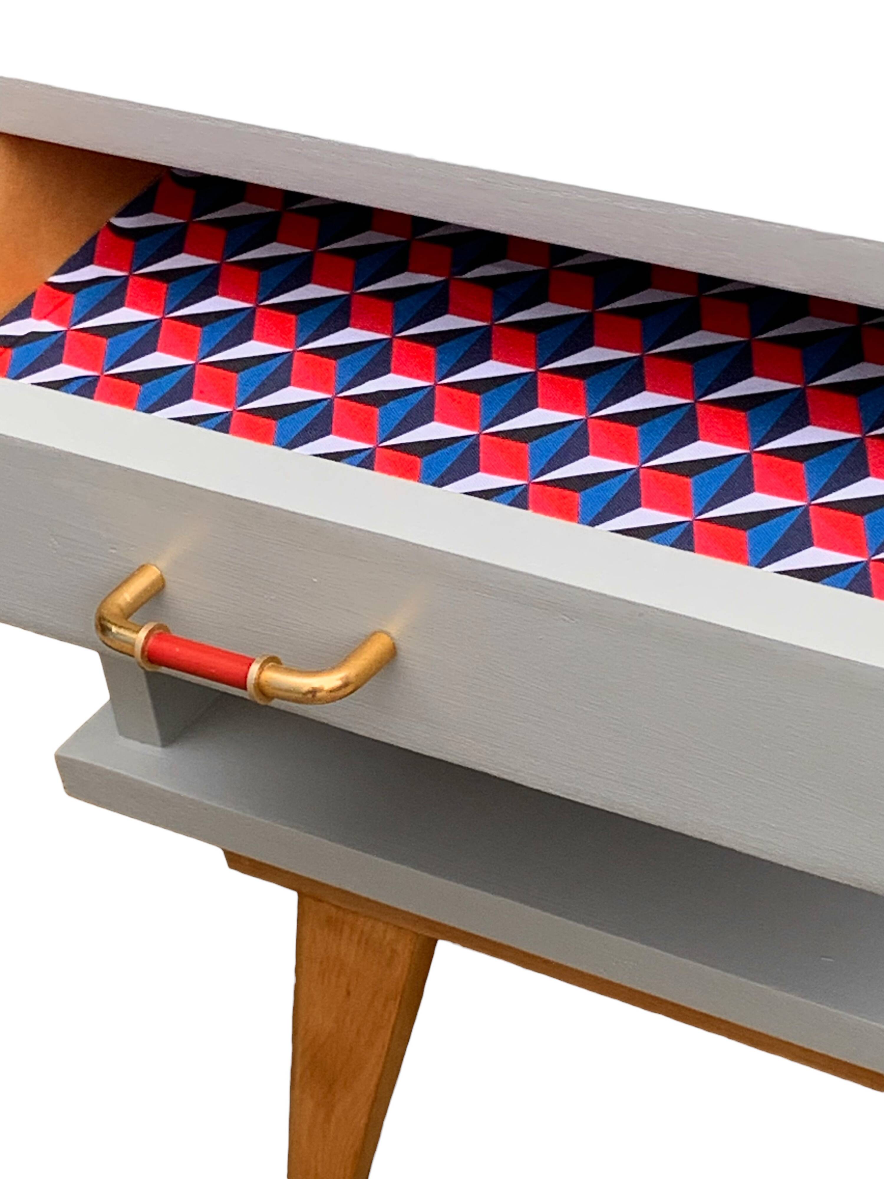 Pair of vintage 1950s compass foot bedside tables