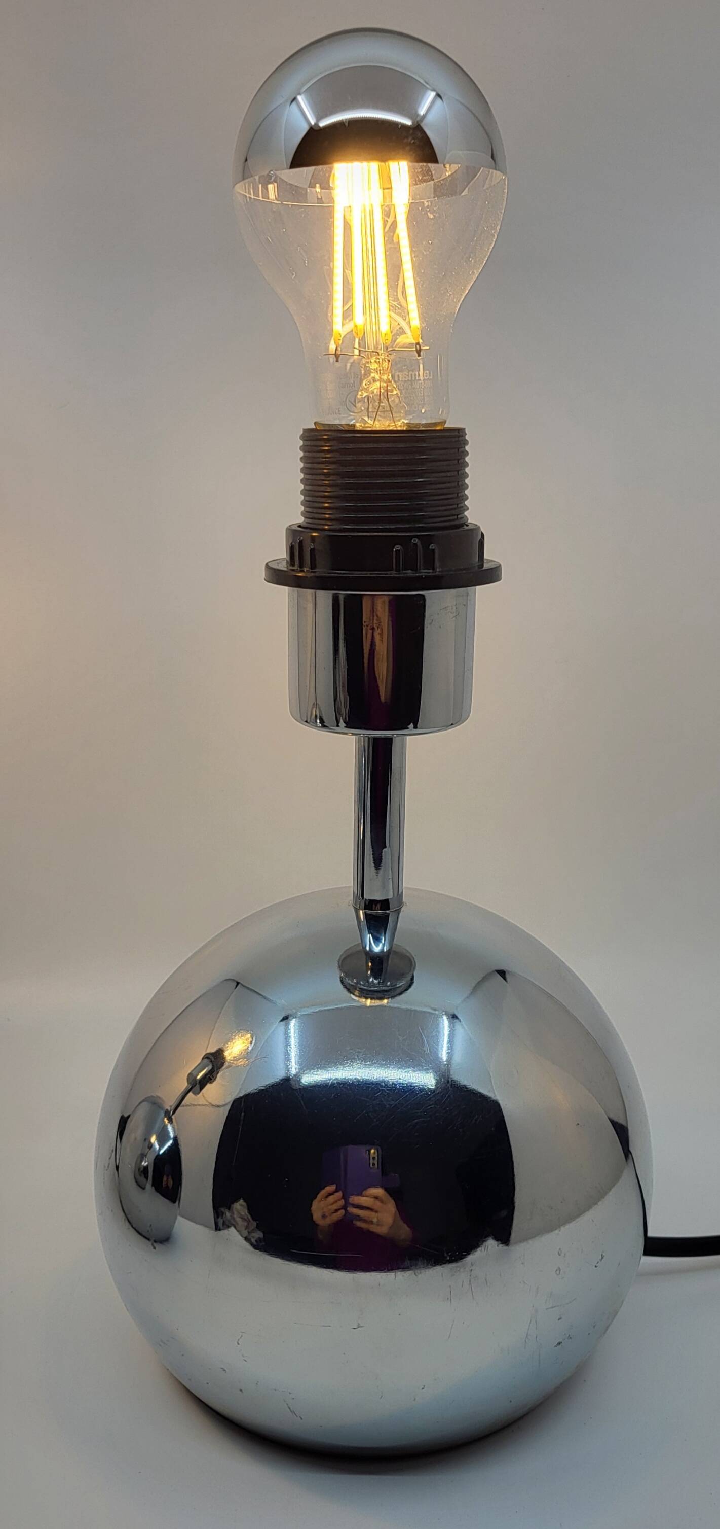 Pair of ball lamps, to be placed in chrome-plated stainless steel Vintage