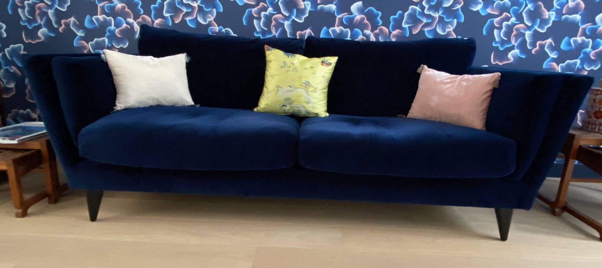 SITS Nova 3-seater canapé in Dedar blue velvet – very good condition.