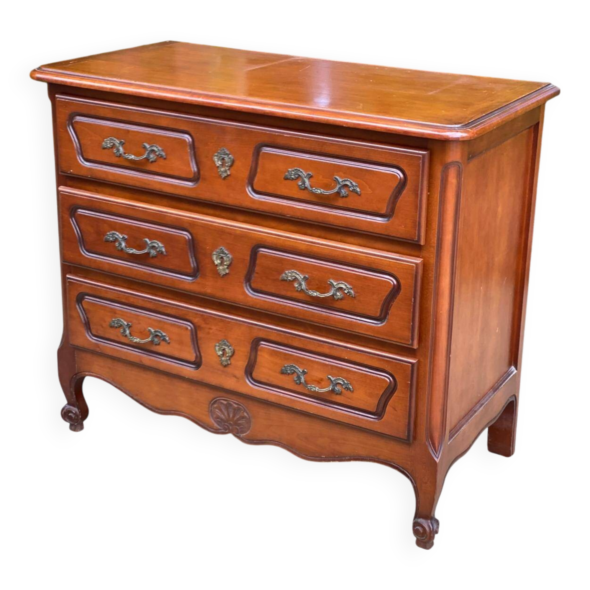 Commode en bois massif 3 tiroirs Louis XV