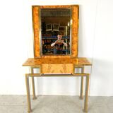 Console vintage en loupe avec miroir, 1970