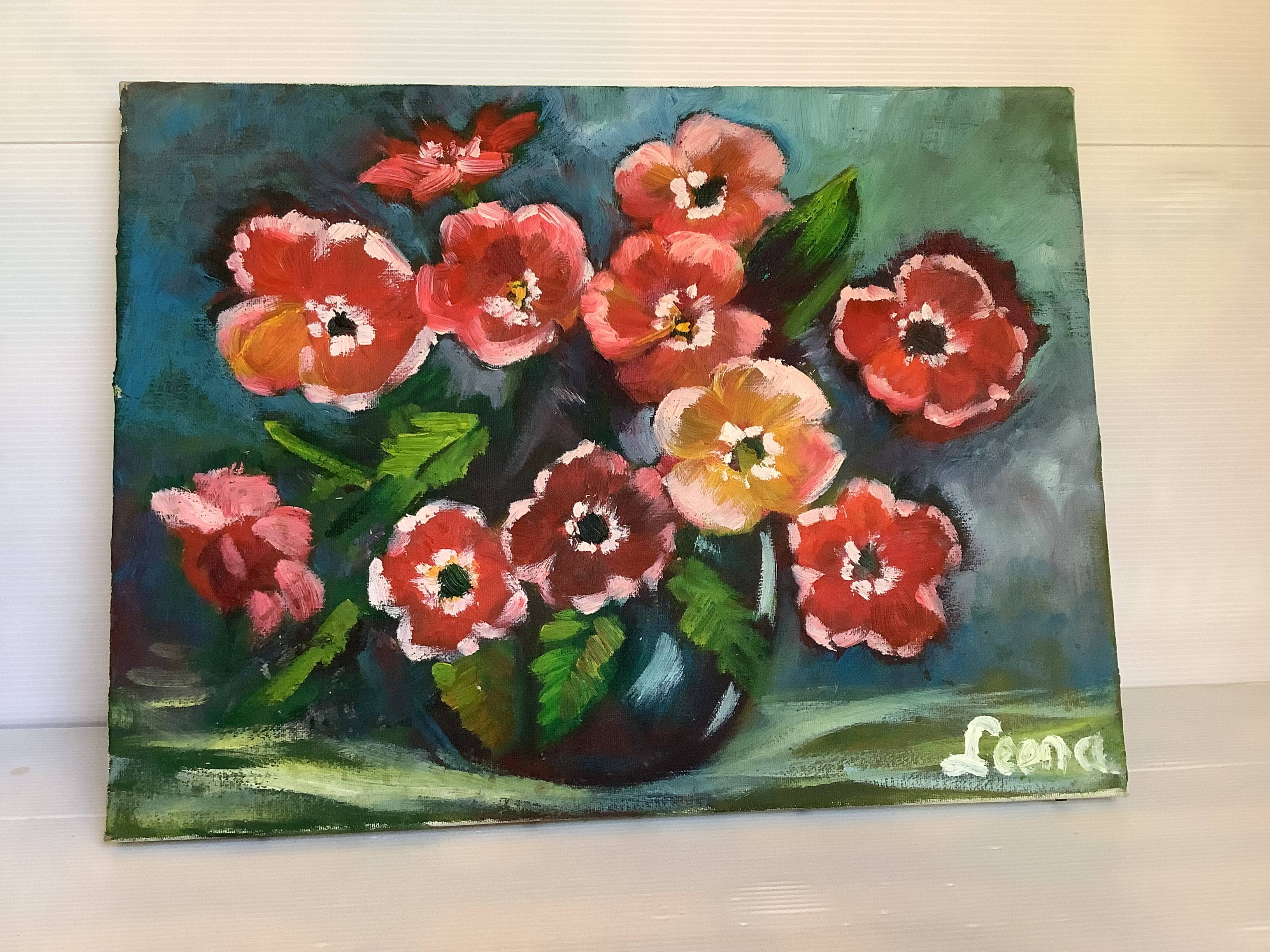 Painting bouquet of flowers oil on canvas signed