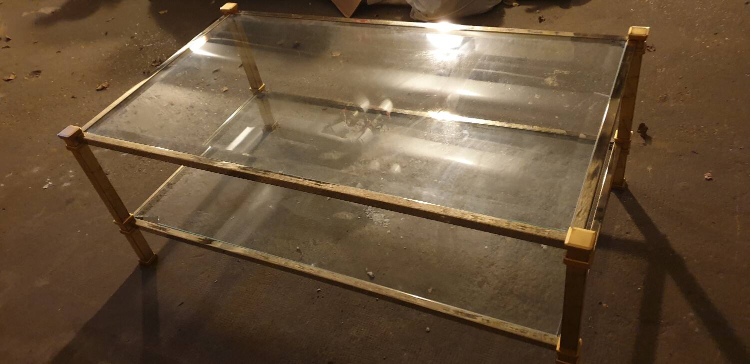 Glass and brass coffee table