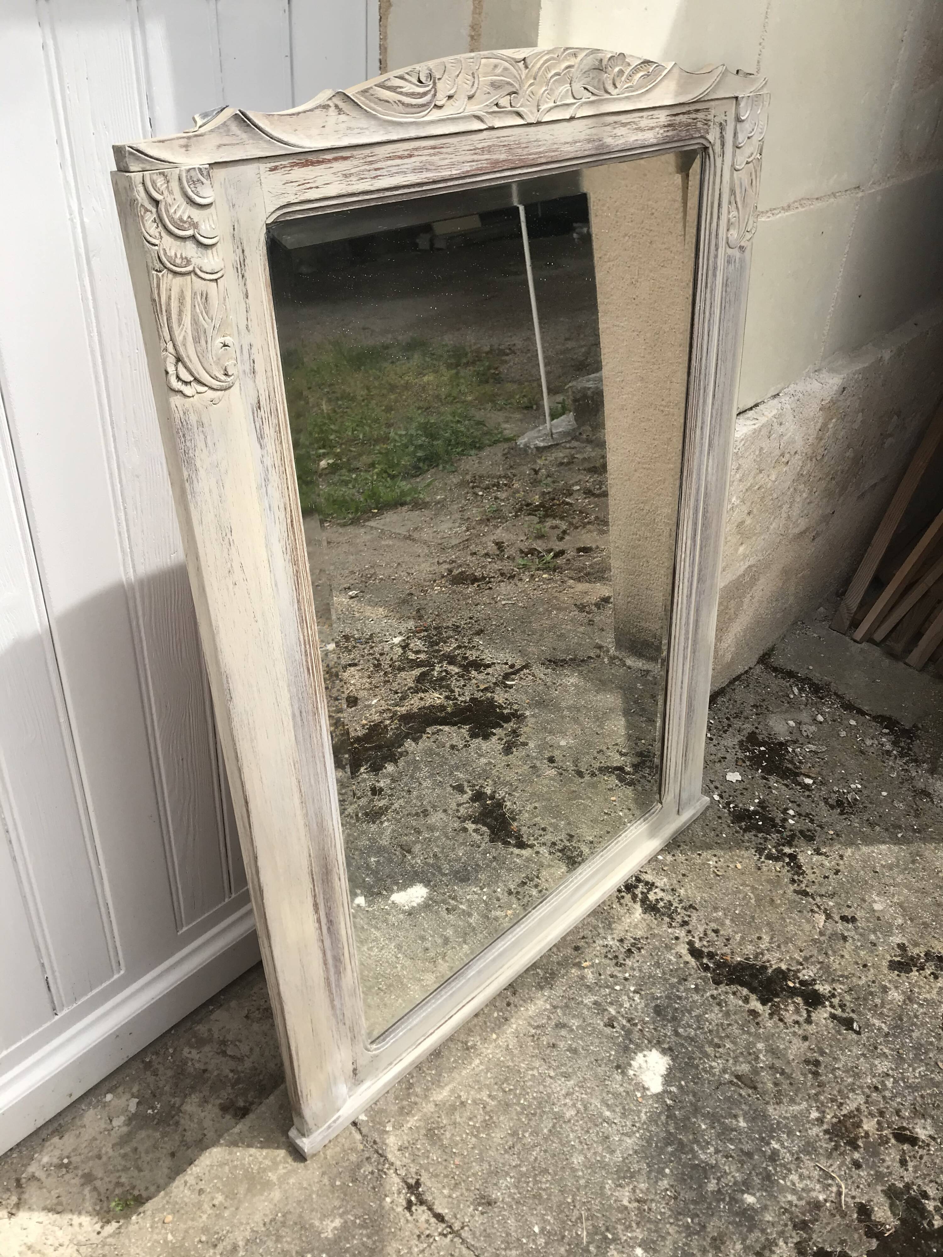Old white mirror patinated 90x119cm