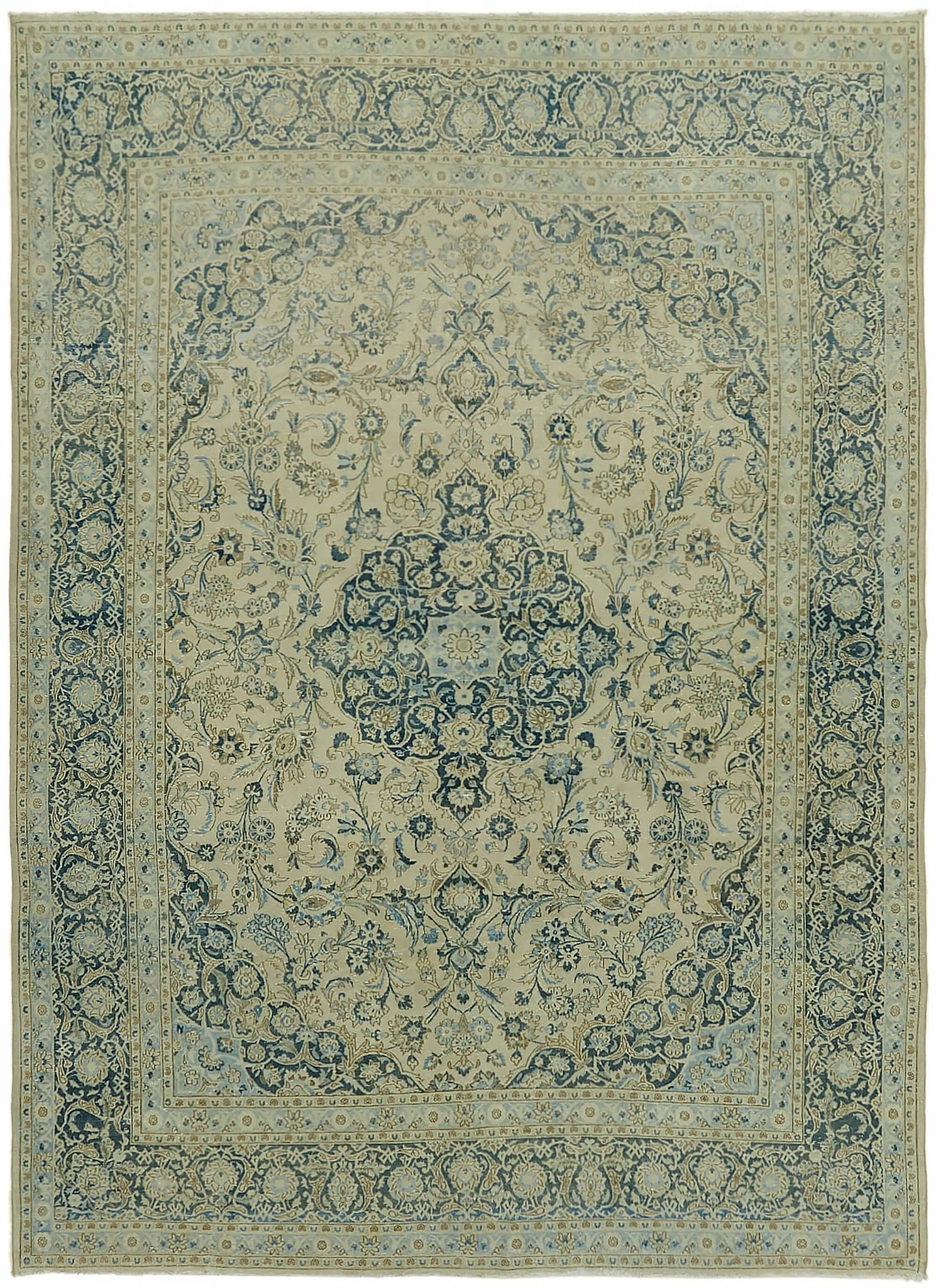 Hand-Knotted Persian One of a Kind 1970s 270 cm x 366 cm Beige Wool Carpet