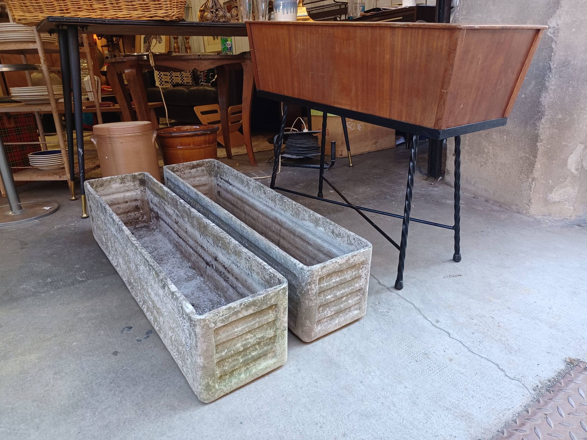 Pair of planters, eternit fiber cement concrete, 50's