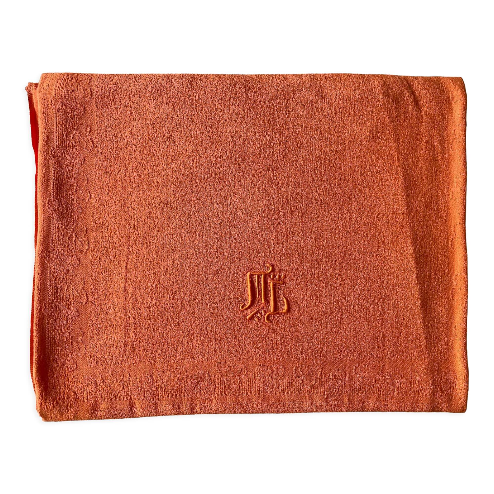 Damask tablecloth shade mandarin orange monogrammed ML - 150x200 cm - cotton