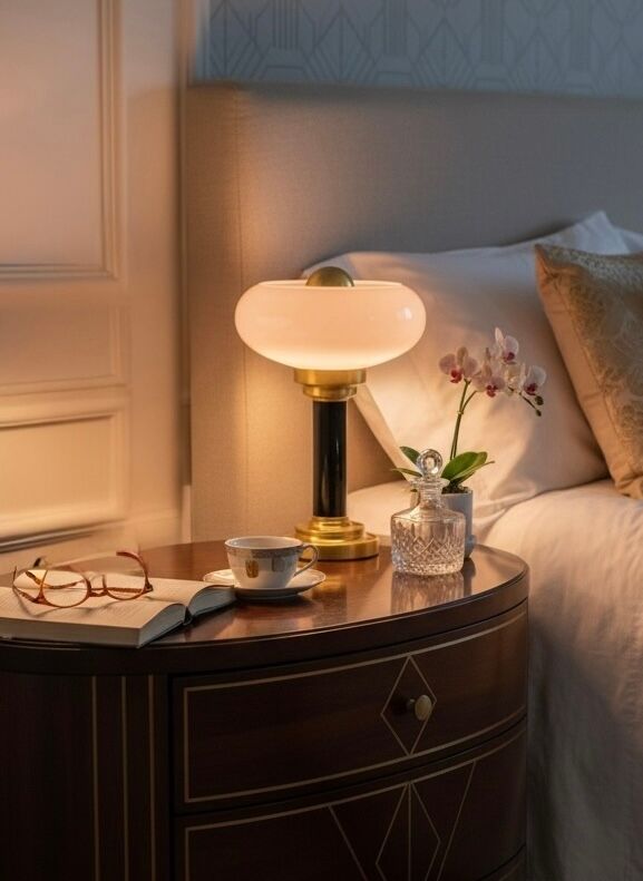 Lampe de chevet ou à poser art-déco • Verre ancien & Laiton patiné