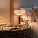 Lampe de chevet ou à poser art-déco • Verre ancien & Laiton patiné