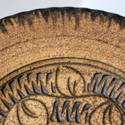 Large vintage stoneware ceramic plate to identify