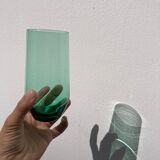 Crystal coloured water glasses in gilded metal glass holders 1970