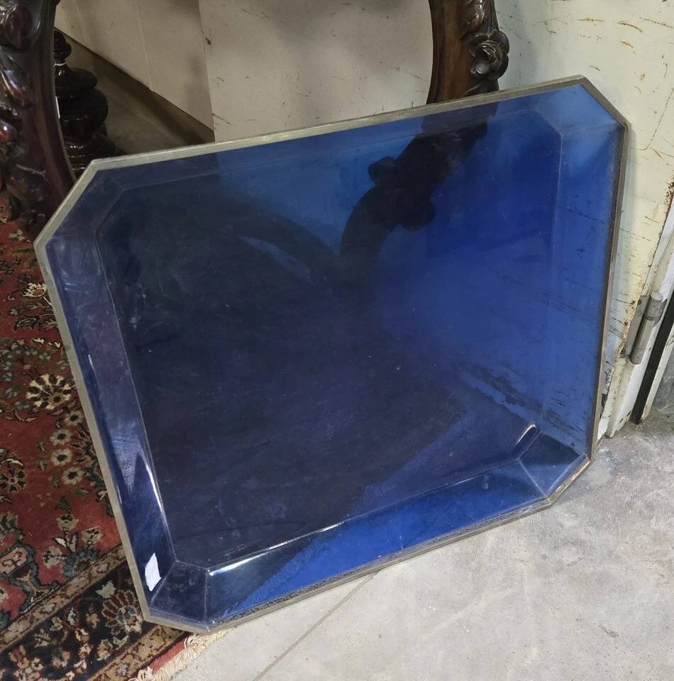 Large rectangular tray with cut corners / lucite and metal