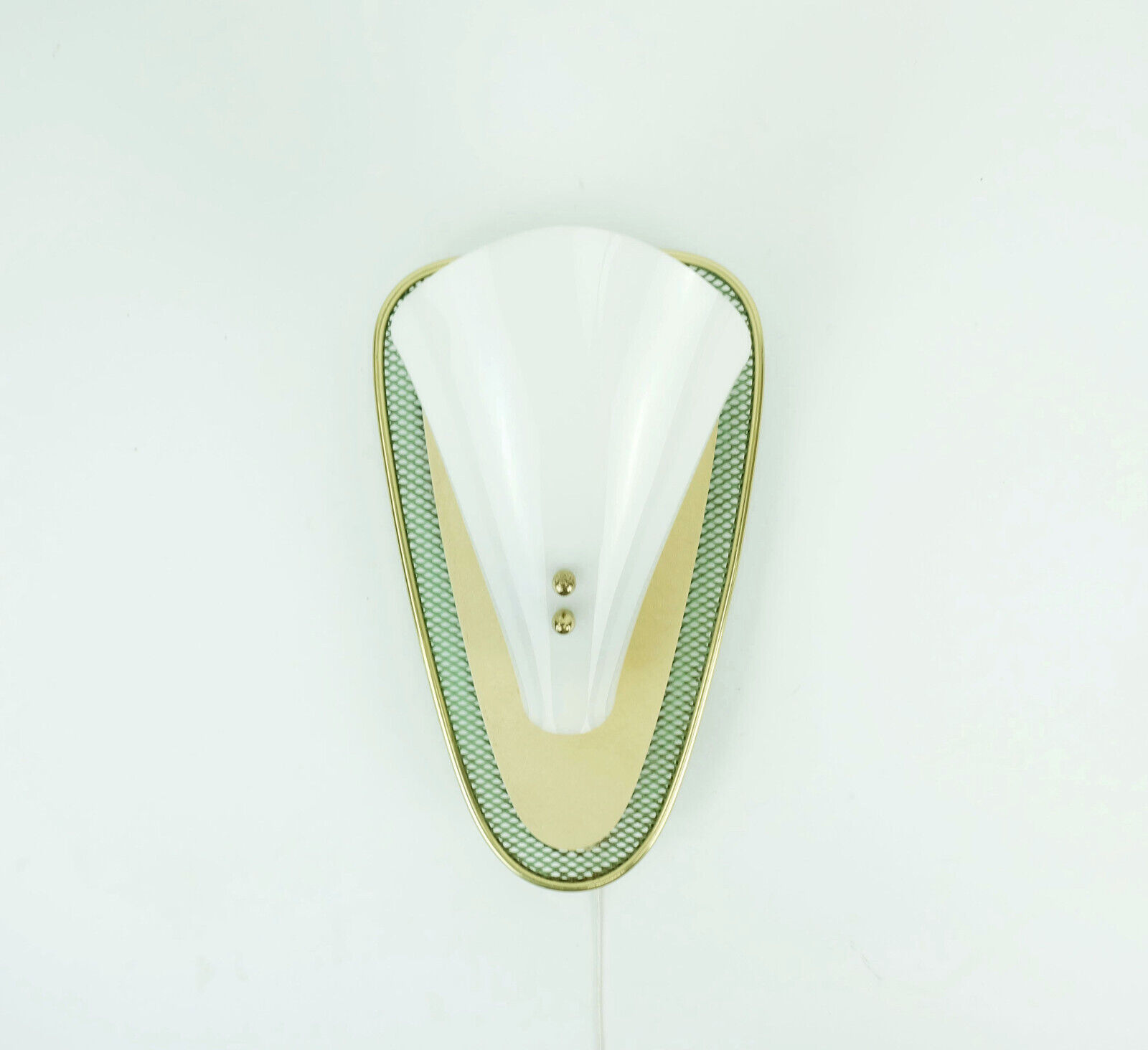 1950s sconce green metal mesh and brass with white acrylic shade