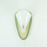 1950s sconce green metal mesh and brass with white acrylic shade