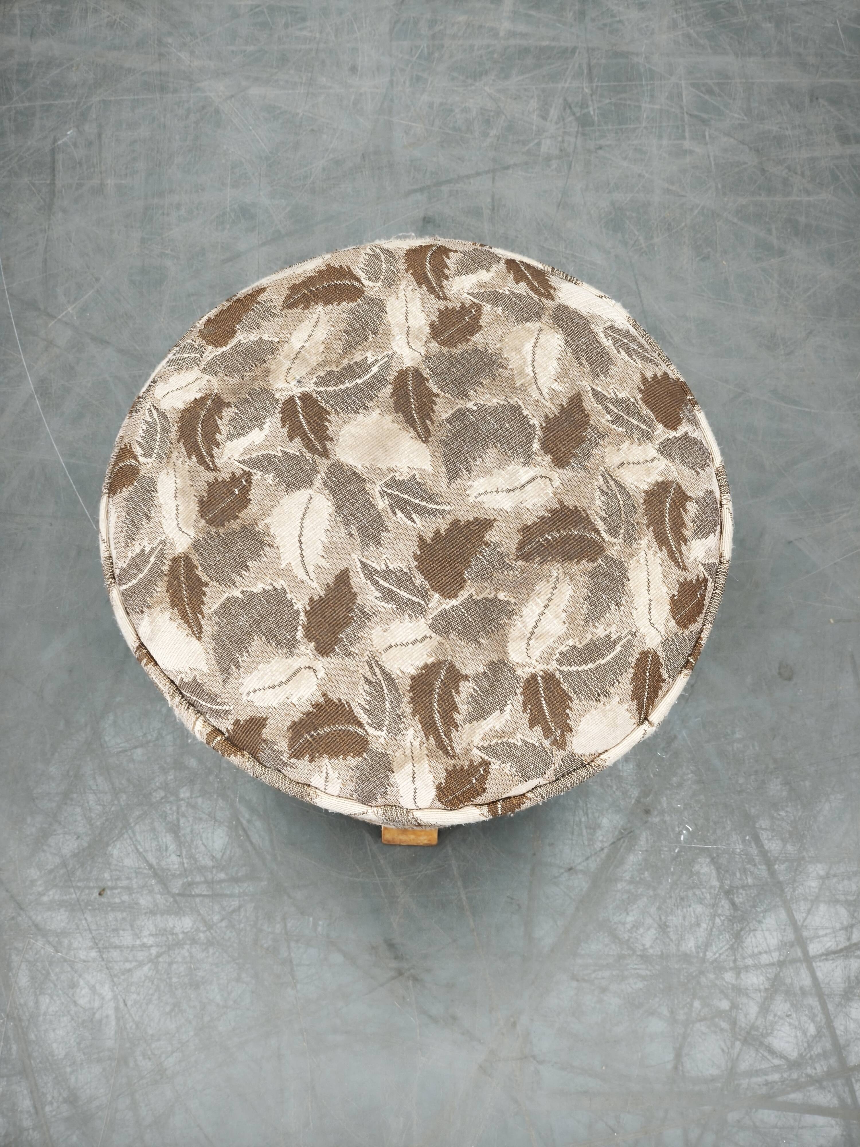 1930s Czechoslovak Art Deco Upholstered Round Tabouret Stool