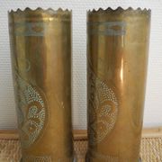 Paire vases douilles gravées art tranchées ww1 trench art