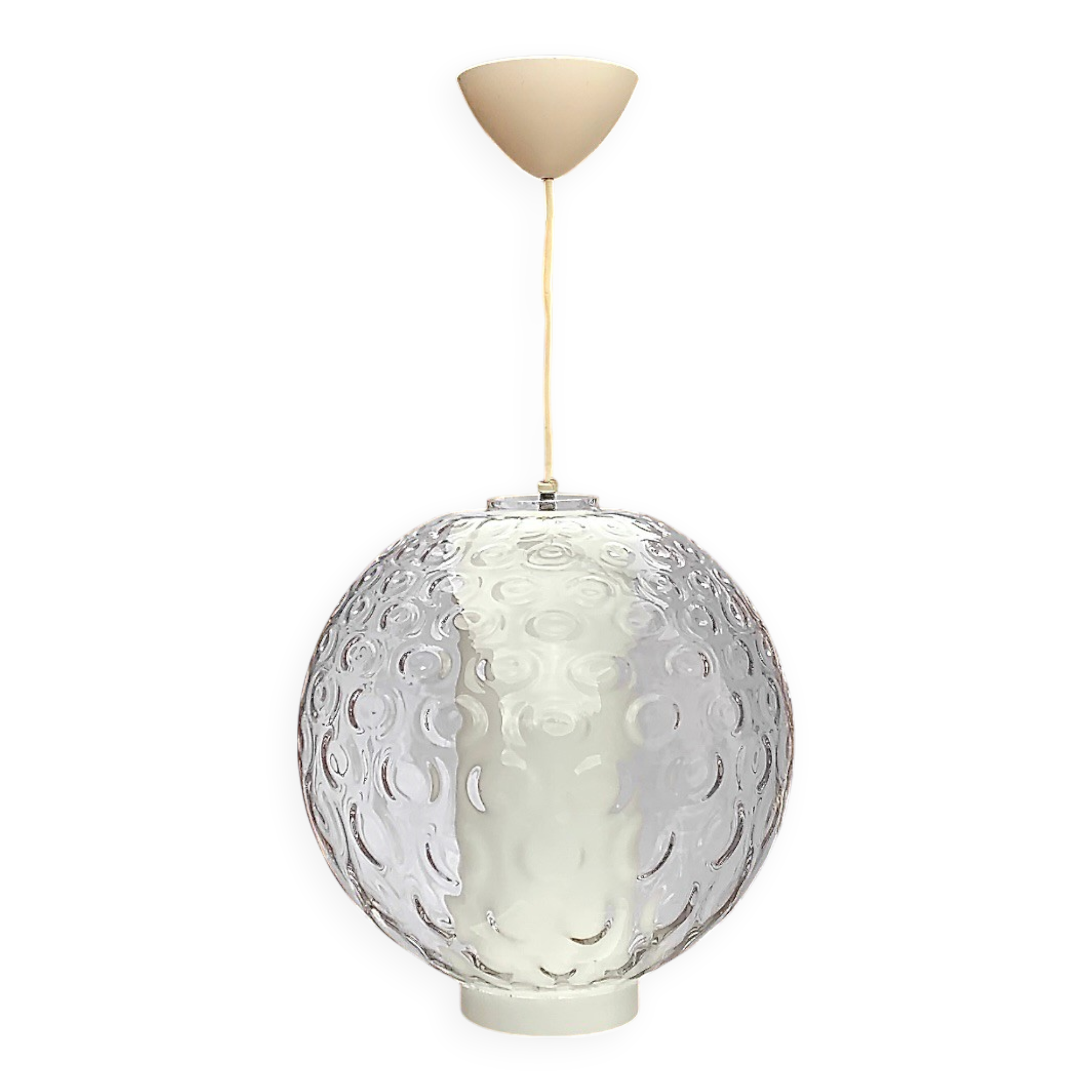 Spherical pendant light in bubbled and opaque blown glass