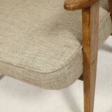 Vintage armchair rustic oak wood herringbone pattern fabric design by Chierowski
