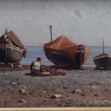 Peinture ancienne sur bois Naples augusto corelli ((rome 1853 - 1918) pêcheurs
