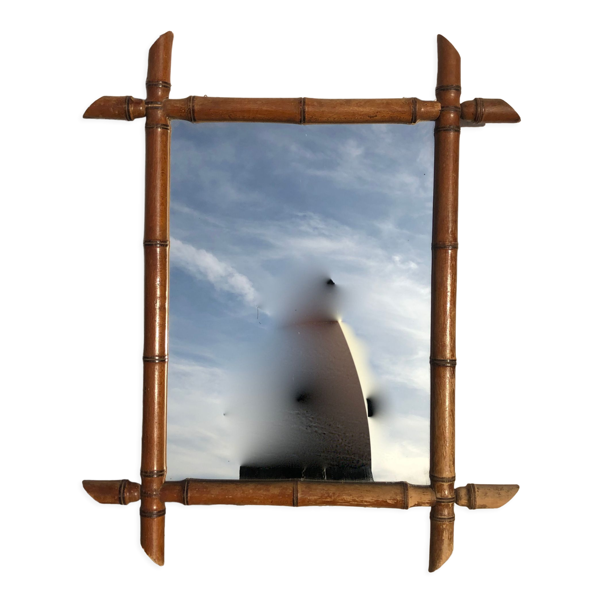 Bamboo style wooden mirror, 68 x 55 cm