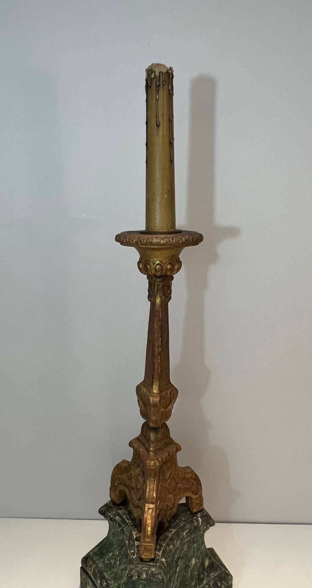 Large Gilded Carved Wooden Candelabrum on Patinated Base, French Work, v