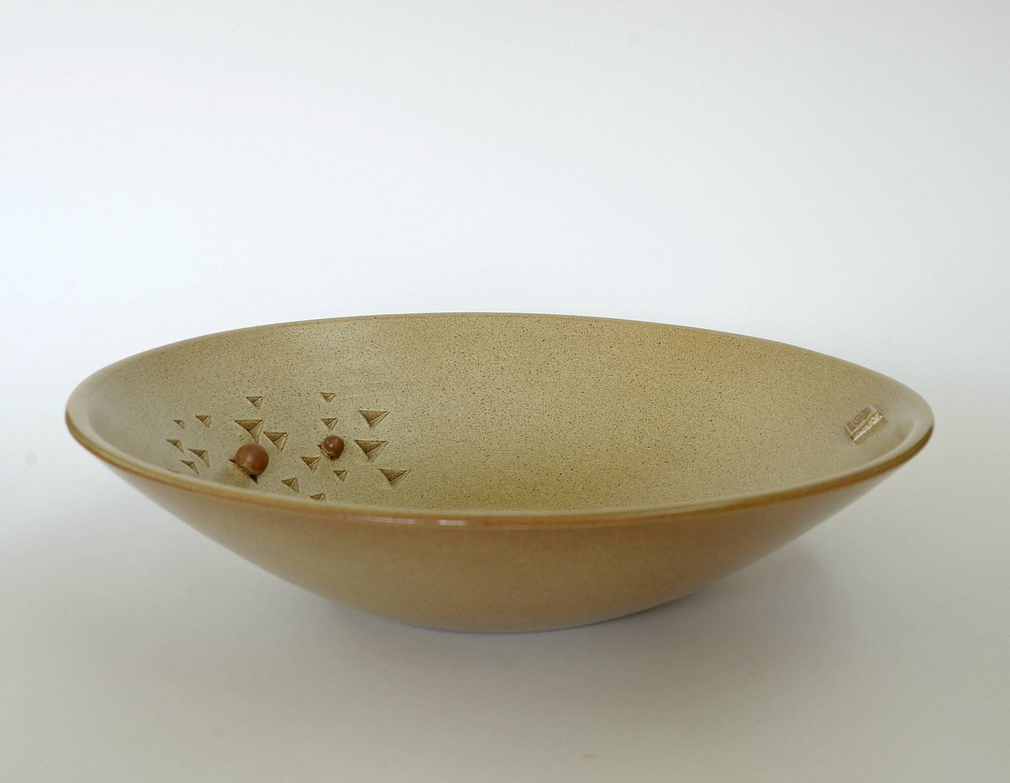 Bol à fruits vintage en céramique beige, pièce maîtresse, grand bol en poterie