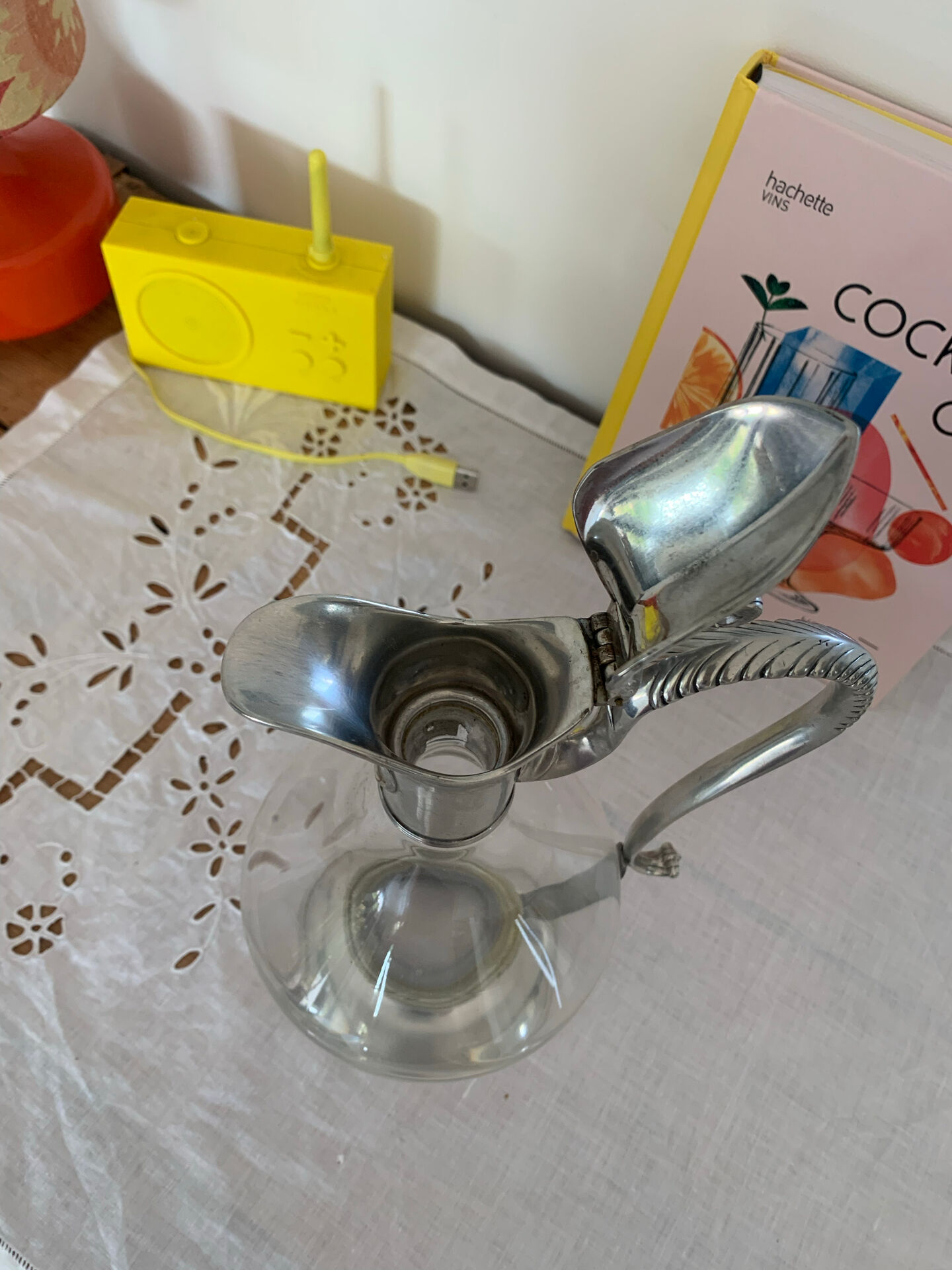 Glass and pewter carafe