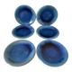6 grandes assiettes plates en grès bleu cobalt et turquoise