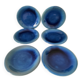6 grandes assiettes plates en grès bleu cobalt et turquoise